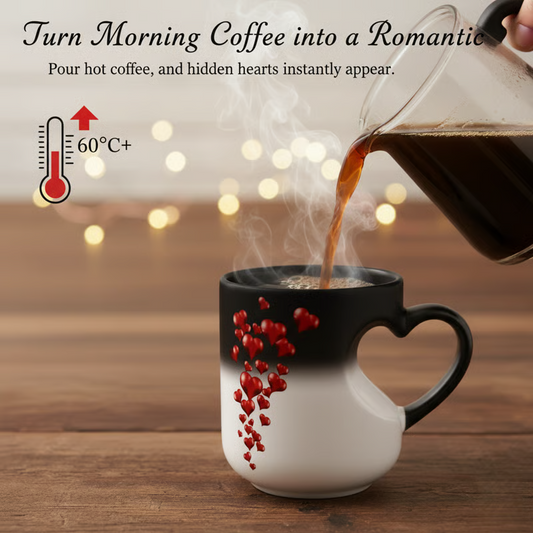 !!! Color-Changing Ceramic Mug with Heart-Shaped Handle for Valentine's Day